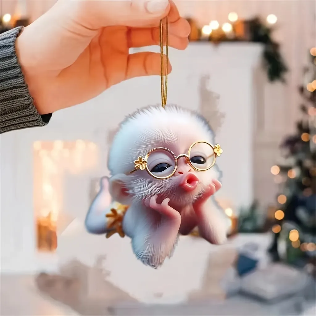 Cute Monkey Car Hanging Pendant, Acrylic 2D Christmas Tree Ornament