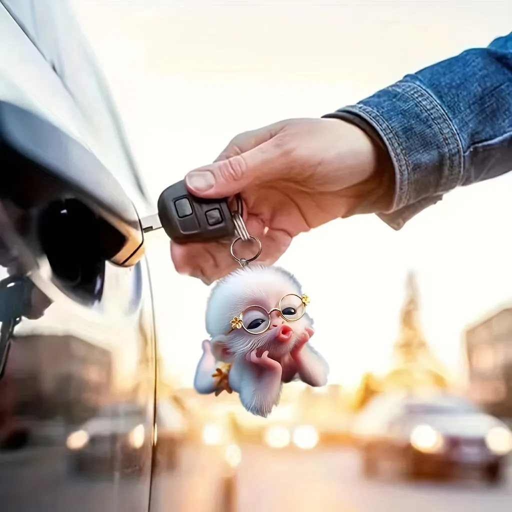 Cute Monkey Car Hanging Pendant, Acrylic 2D Christmas Tree Ornament