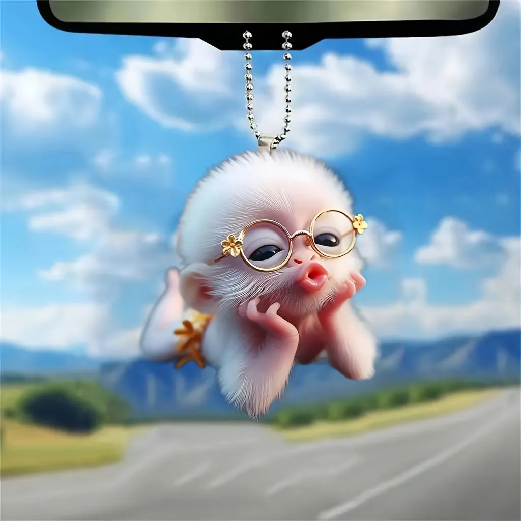 Cute Monkey Car Hanging Pendant, Acrylic 2D Christmas Tree Ornament