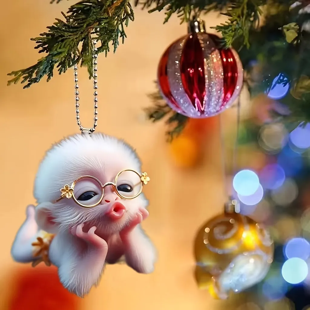 Cute Monkey Car Hanging Pendant, Acrylic 2D Christmas Tree Ornament