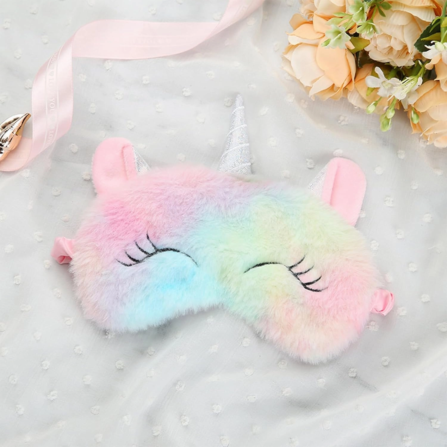 Cute Animal Sleeping Mask Soft Plush Blindfold Cute Rabbit Panda Koala Eye Cover Eyeshade for Kids Teens Girls Women (6Pack Unicorn)