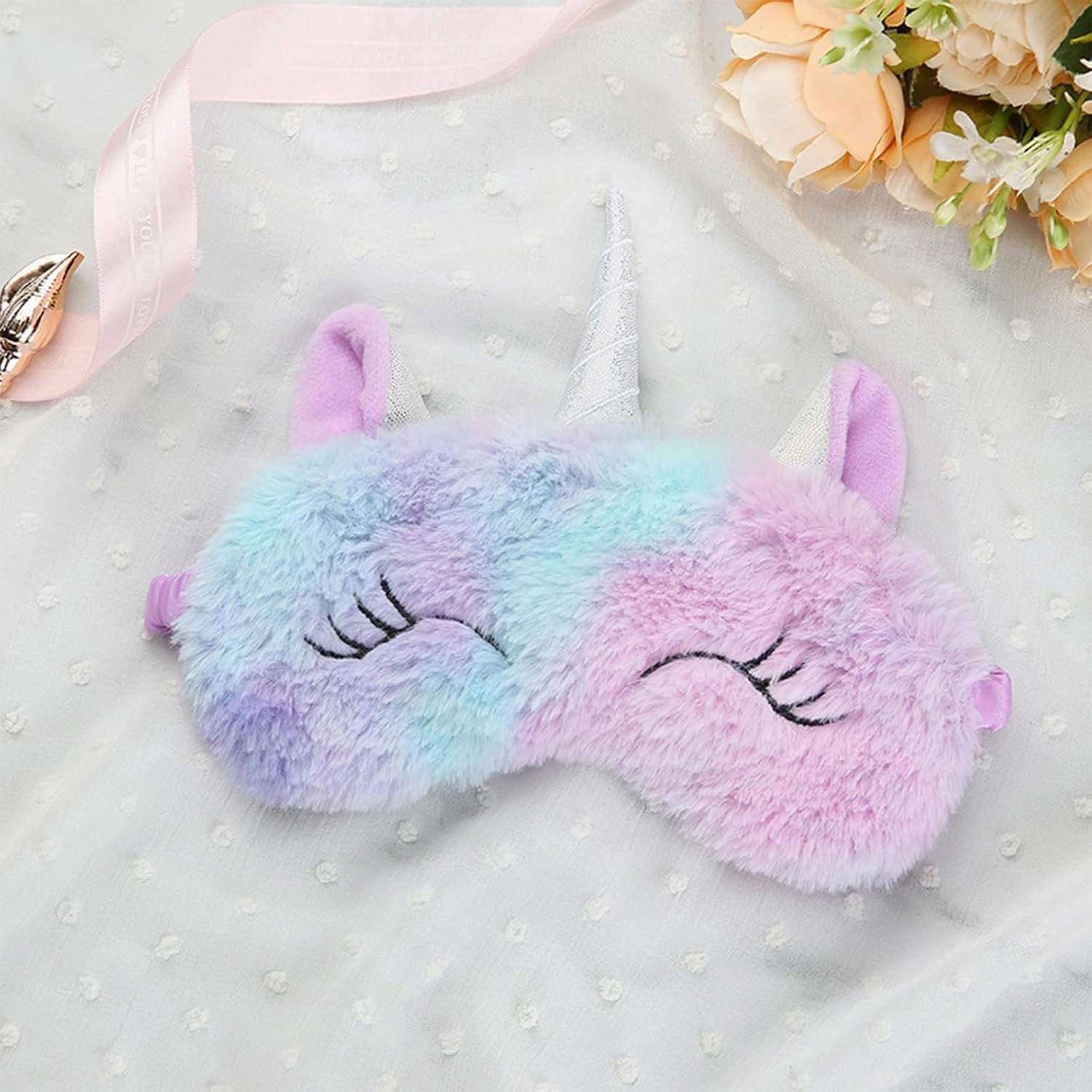 Cute Animal Sleeping Mask Soft Plush Blindfold Cute Rabbit Panda Koala Eye Cover Eyeshade for Kids Teens Girls Women (6Pack Unicorn)