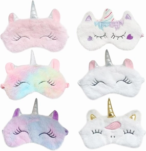 Cute Animal Sleeping Mask Soft Plush Blindfold Cute Rabbit Panda Koala Eye Cover Eyeshade for Kids Teens Girls Women (6Pack Unicorn)