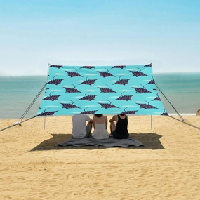 Cute Blue Manta Ray Beach Canopy Tent Anti-UV & Wind Resistant, Camping Sun Shelter Easy Setup Portable,Outdoor Shade Tents with Sandbags,Sand Shovels,Ground Pegs & Stability Poles