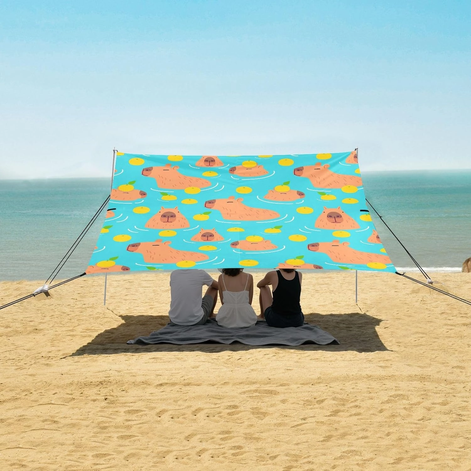 Cute Capybara with Lemon Beach Camping Tent Sun Shelter for Whole Family, Beach Shade Canopy with UPF50  UV Protection,Easy Set Up and Carry,Outdoor Shade for Trips, Fishing, Backyard Fun Picni