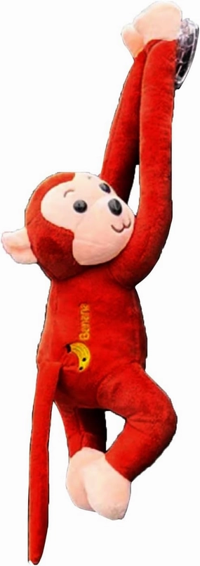 Cute Car Accessories, Hanging Plush Monkey with Safety Suction Cup, Car Tail Exterior Decoration, Suitable for Windows and Interior(Red)