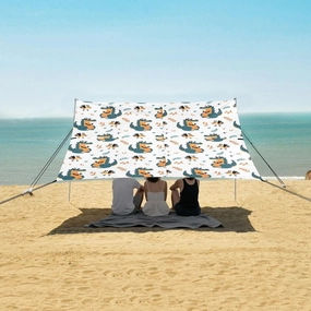 Cute Cartoon Crocodile Bird Beach Canopy Tent Anti-UV & Wind Resistant, Camping Sun Shelter Easy Setup Portable,Outdoor Shade Tents with Sandbags,Sand Shovels,Ground Pegs & Stability Poles