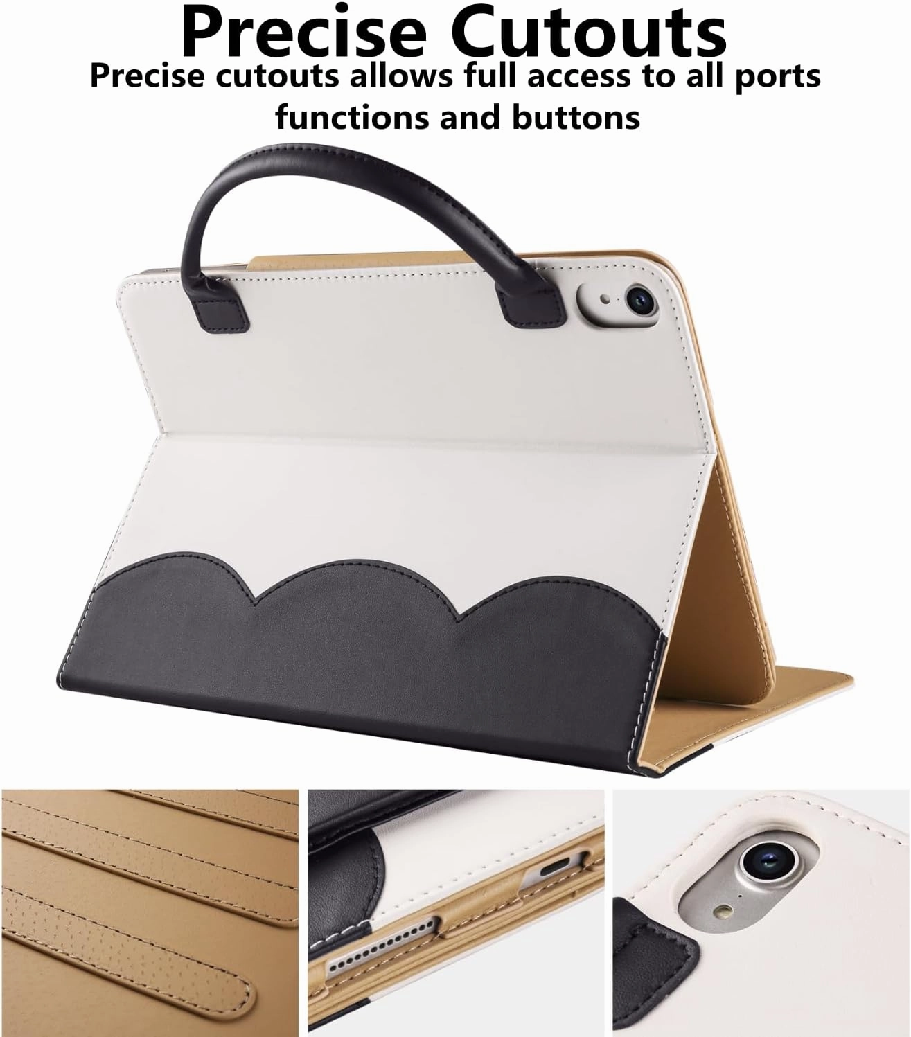 Cute Case for iPad 11 inch (A16) 2025 / 10th Generation 10.9 inch 2022, iPad 10 / 11th Gen Case, Slim Handbag Leather Protective Cover with Stand Hand Strap Pocket for Girls Woman Kids,Black