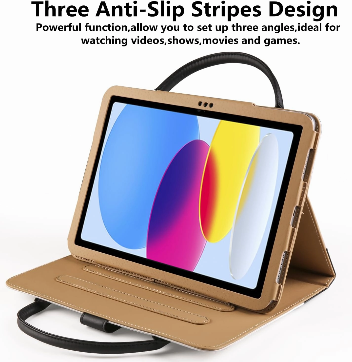 Cute Case for iPad 11 inch (A16) 2025 / 10th Generation 10.9 inch 2022, iPad 10 / 11th Gen Case, Slim Handbag Leather Protective Cover with Stand Hand Strap Pocket for Girls Woman Kids,Black