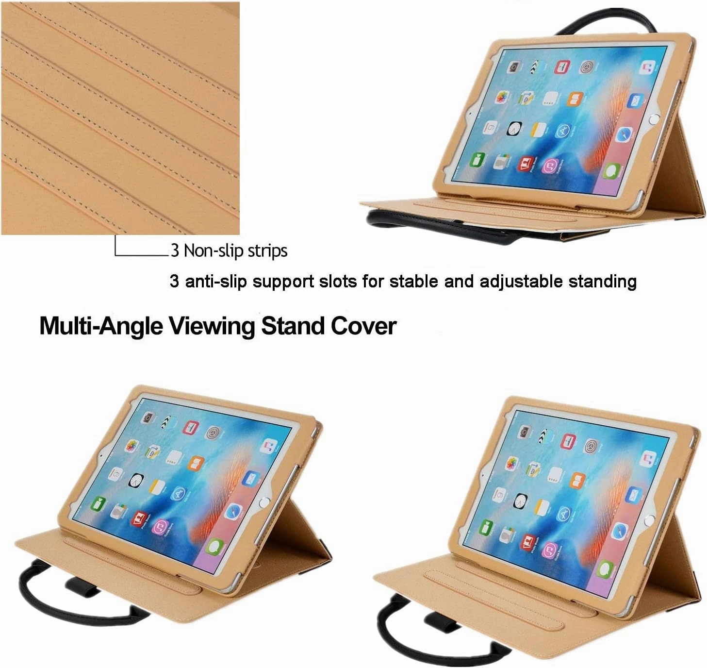Cute Case for iPad 9th Generation 2021 / iPad 8th 7th Gen/iPad 10.2 Inch, Slim Handbag Leather Protective Cover with Stand Hand Strap Pocket for Girls Woman Kids for iPad 9 8 7,Black