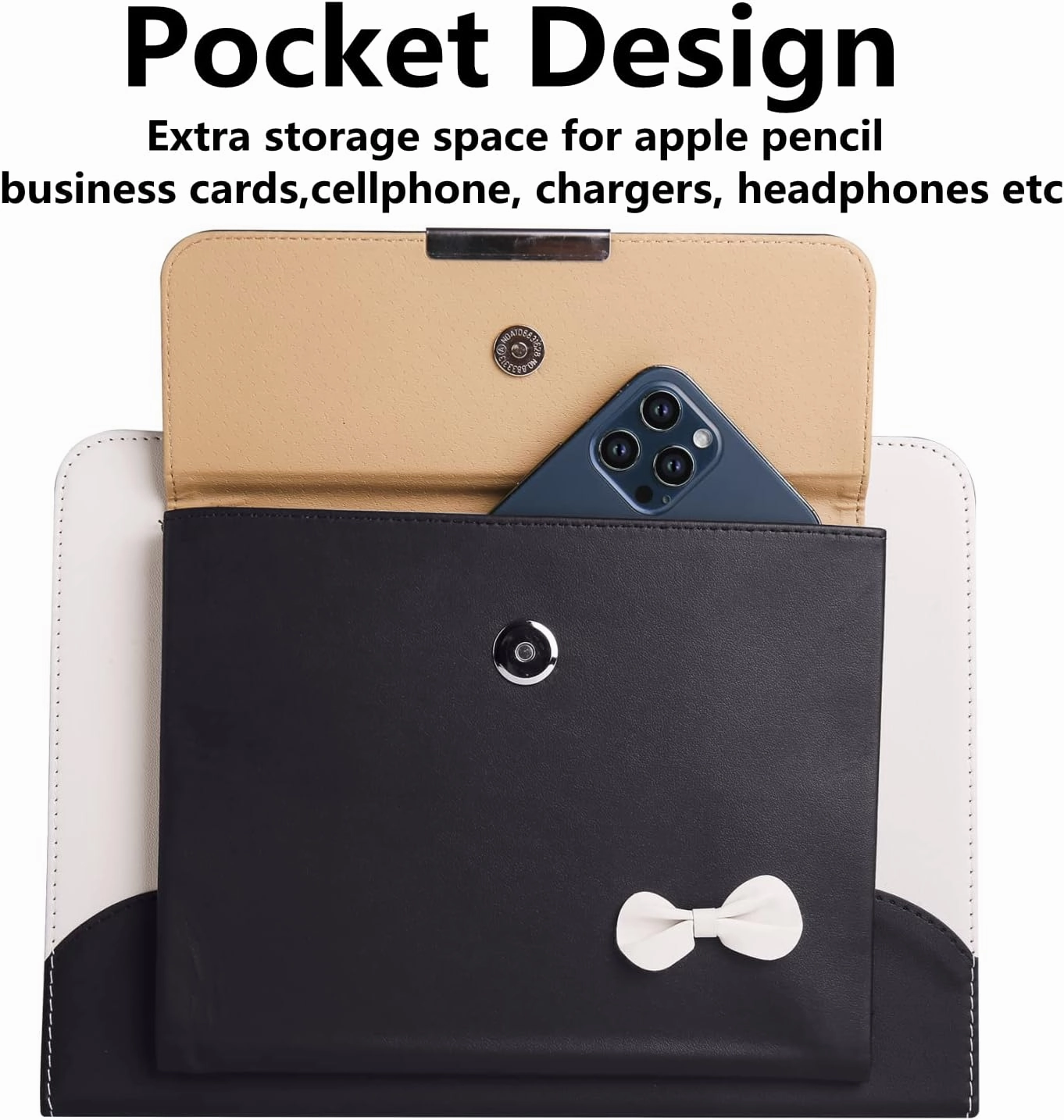 Cute Case for iPad 9th Generation 2021 / iPad 8th 7th Gen/iPad 10.2 Inch, Slim Handbag Leather Protective Cover with Stand Hand Strap Pocket for Girls Woman Kids for iPad 9 8 7,Black