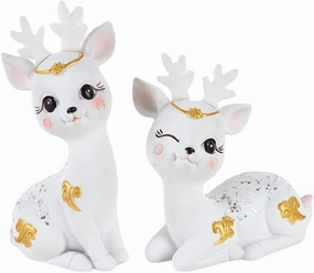 Cute Deer Figurines Zcargel Deer Cake Topper Creative Resin Fawn Decoration Car Center Console Doll Toy Woodland Animal Doe Fawn Desktop Decoration Car Decoration For Cake Birthday Wedding Party