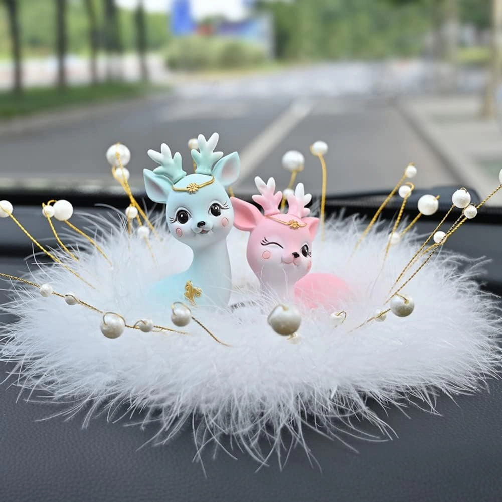 Cute Deer Figurines Zcargel Deer Cake Topper Creative Resin Fawn Decoration Car Center Console Doll Toy Woodland Animal Doe Fawn Desktop Decoration Car Decoration For Cake Birthday Wedding Party