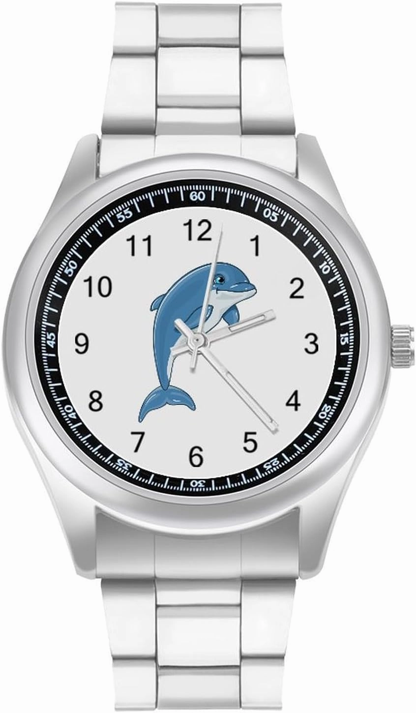 Cute Dolphins Casual Wrist Watches for Men Classic Business Dress Watch Big Face for Work Gym