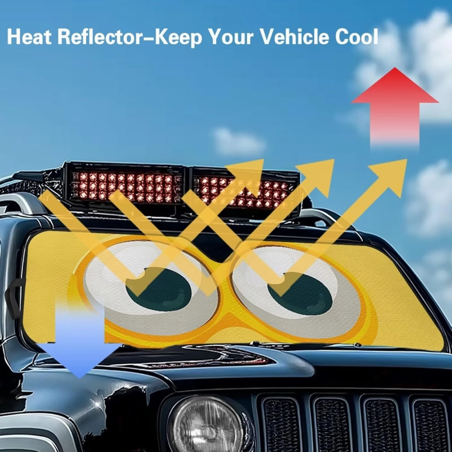 Cute Eyes Windshield Sun Shade for 2007-2023 Wrangler Rubicon Sahara TJ JK JKU 2 & 4 Door-Blocks UV Rays Sun Visor Keep Your Vehicle Cool