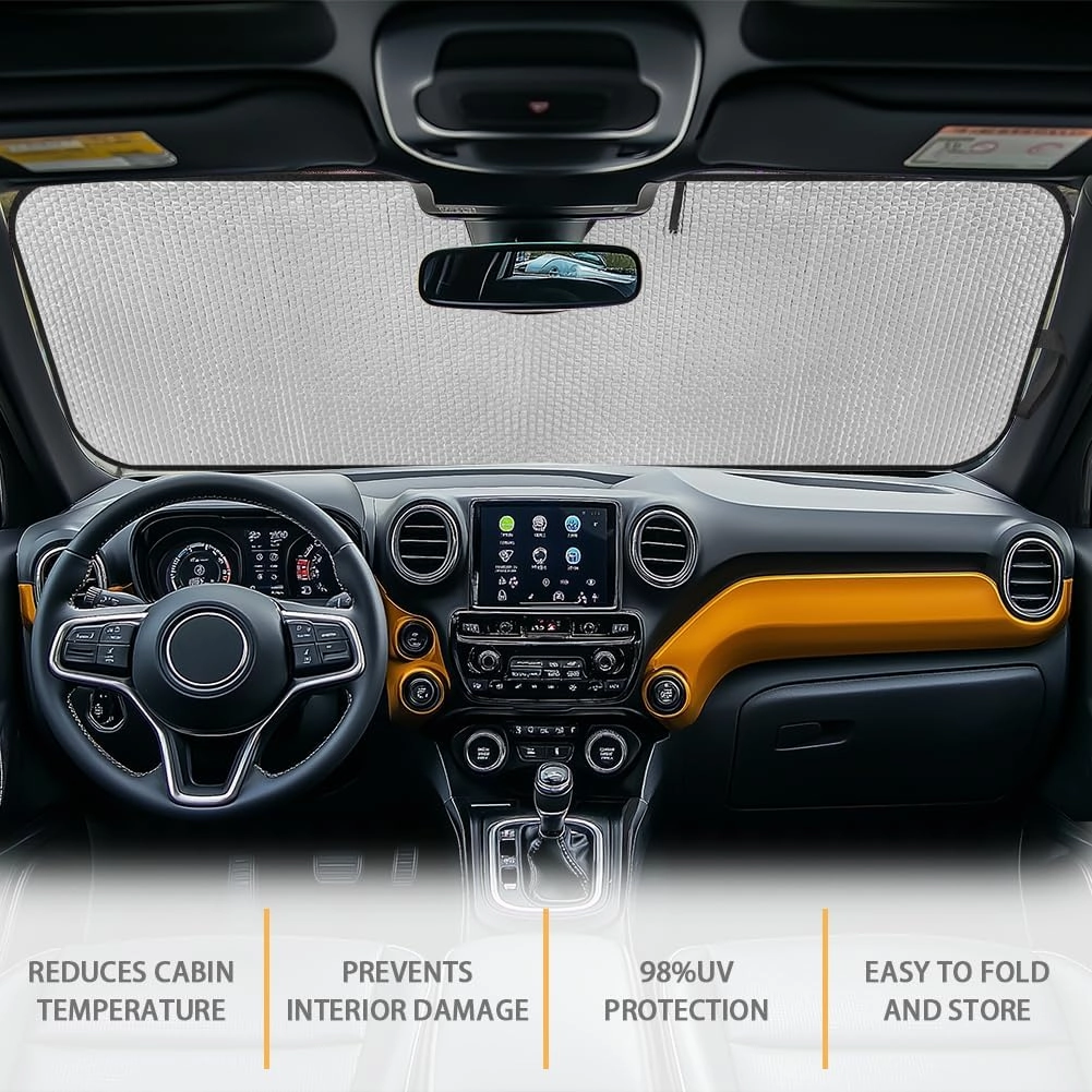 Cute Eyes Windshield Sun Shade for 2007-2023 Wrangler Rubicon Sahara TJ JK JKU 2 & 4 Door-Blocks UV Rays Sun Visor Keep Your Vehicle Cool