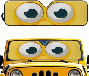 Cute Eyes Windshield Sun Shade for 2007-2023 Wrangler Rubicon Sahara TJ JK JKU 2 & 4 Door-Blocks UV Rays Sun Visor Keep Your Vehicle Cool