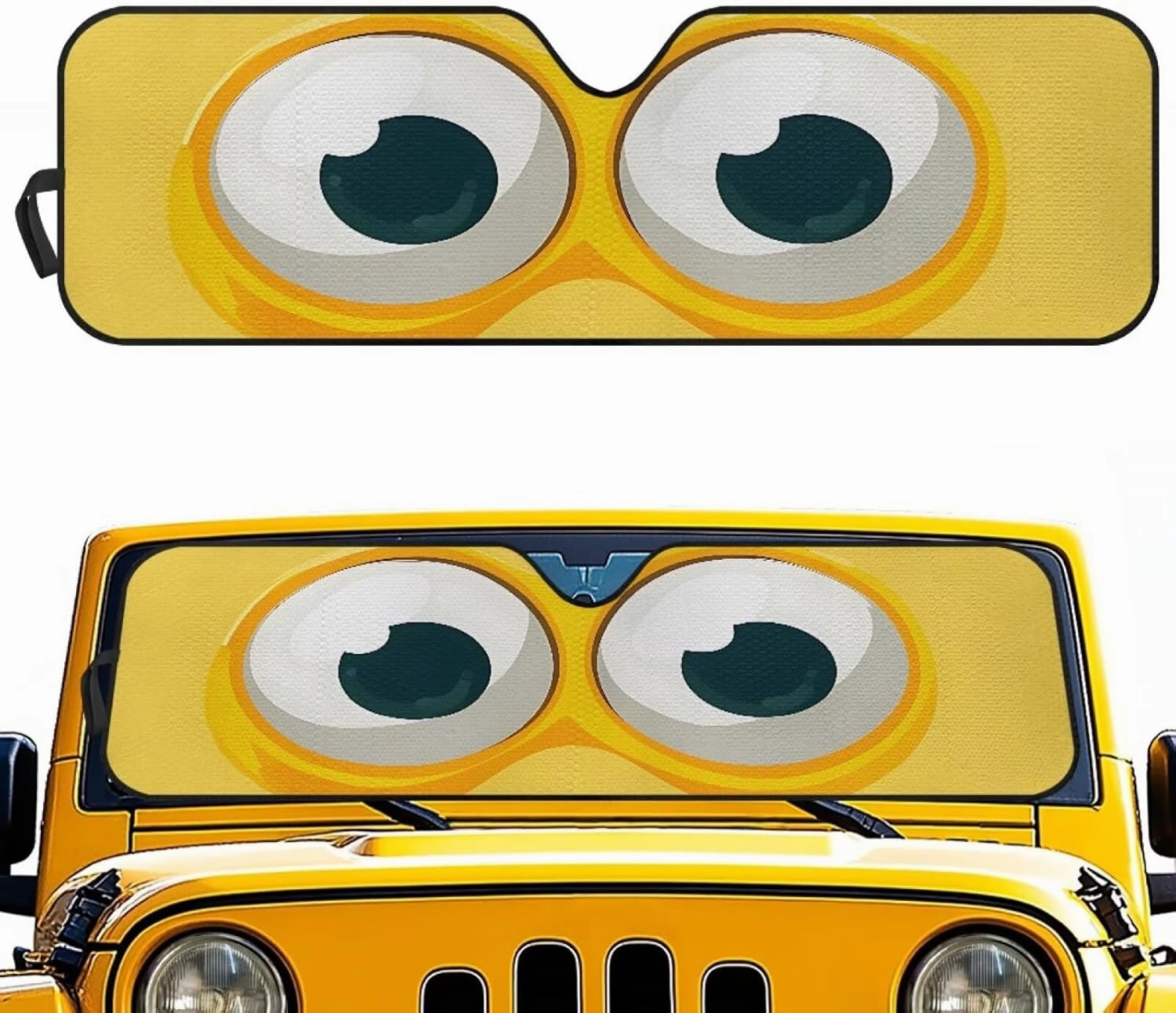 Cute Eyes Windshield Sun Shade for 2007-2023 Wrangler Rubicon Sahara TJ JK JKU 2 & 4 Door-Blocks UV Rays Sun Visor Keep Your Vehicle Cool