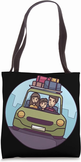 Cute Family Road Trip Illustration For Kids Tote Bag