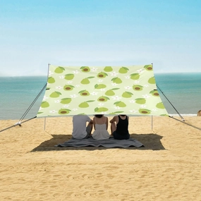Cute Green Leaf Flower Beach Camping Tent Sun Shelter for Whole Family, Beach Shade Canopy with UPF50  UV Protection,Easy Set Up and Carry,Outdoor Shade for Trips, Fishing, Backyard Fun Picni