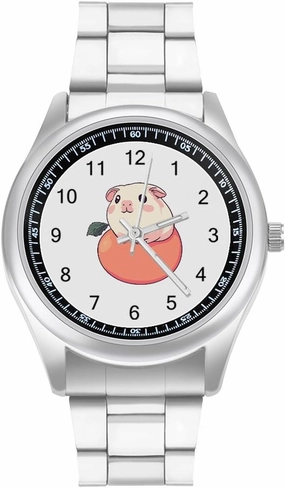Cute Guinea Pigs On Peach Casual Wrist Watches for Men Classic Business Dress Watch Big Face for Work Gym