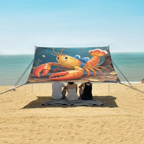 Cute Lobster with Bow Beach Camping Tent Sun Shelter for Whole Family, Beach Shade Canopy with UPF50  UV Protection,Easy Set Up and Carry,Outdoor Shade for Trips, Fishing, Backyard Fun Picnics