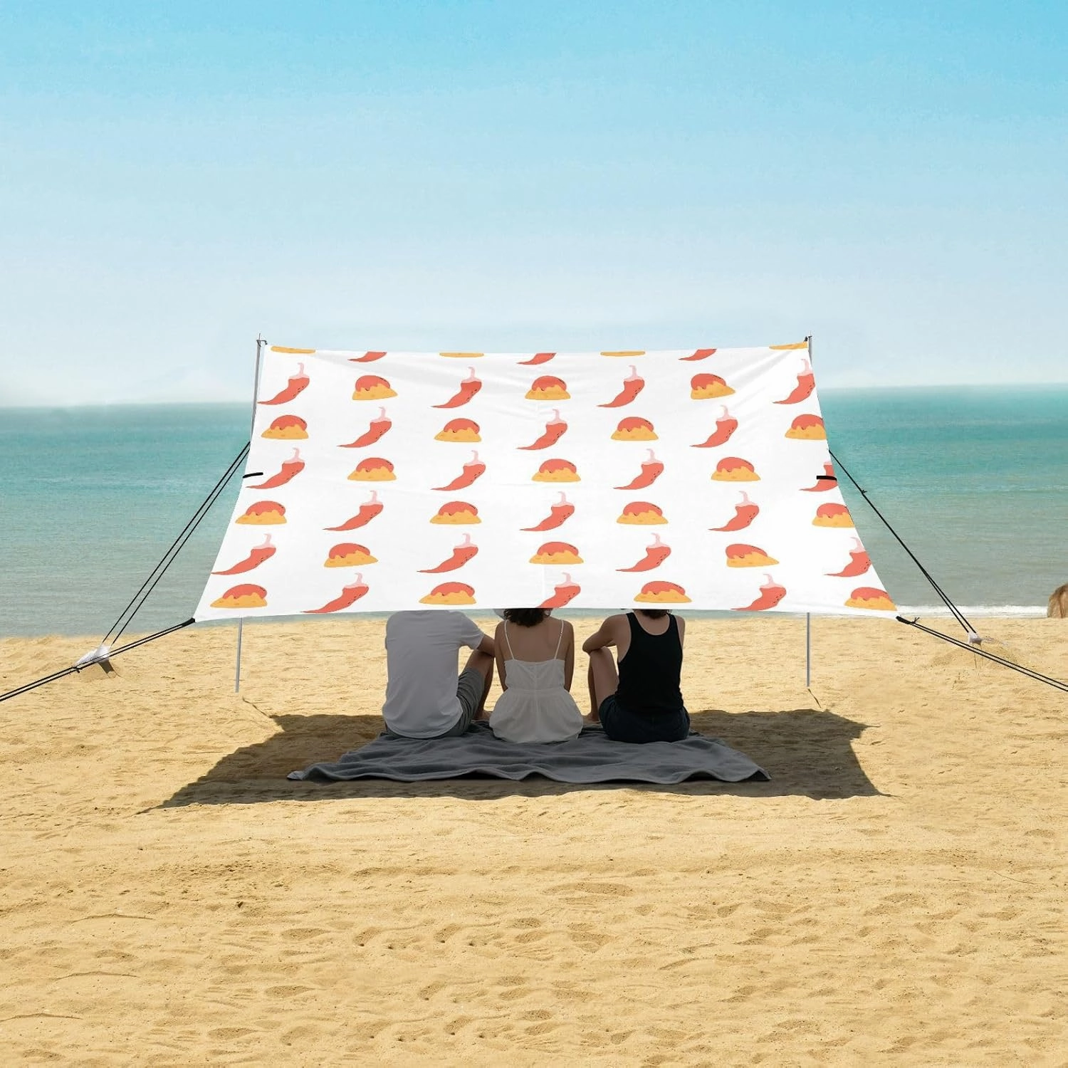 Cute Mexican Chili Pepp Beach Canopy Tent Anti-UV & Wind Resistant, Camping Sun Shelter Easy Setup Portable,Outdoor Shade Tents with Sandbags,Sand Shovels,Ground Pegs & Stability Poles