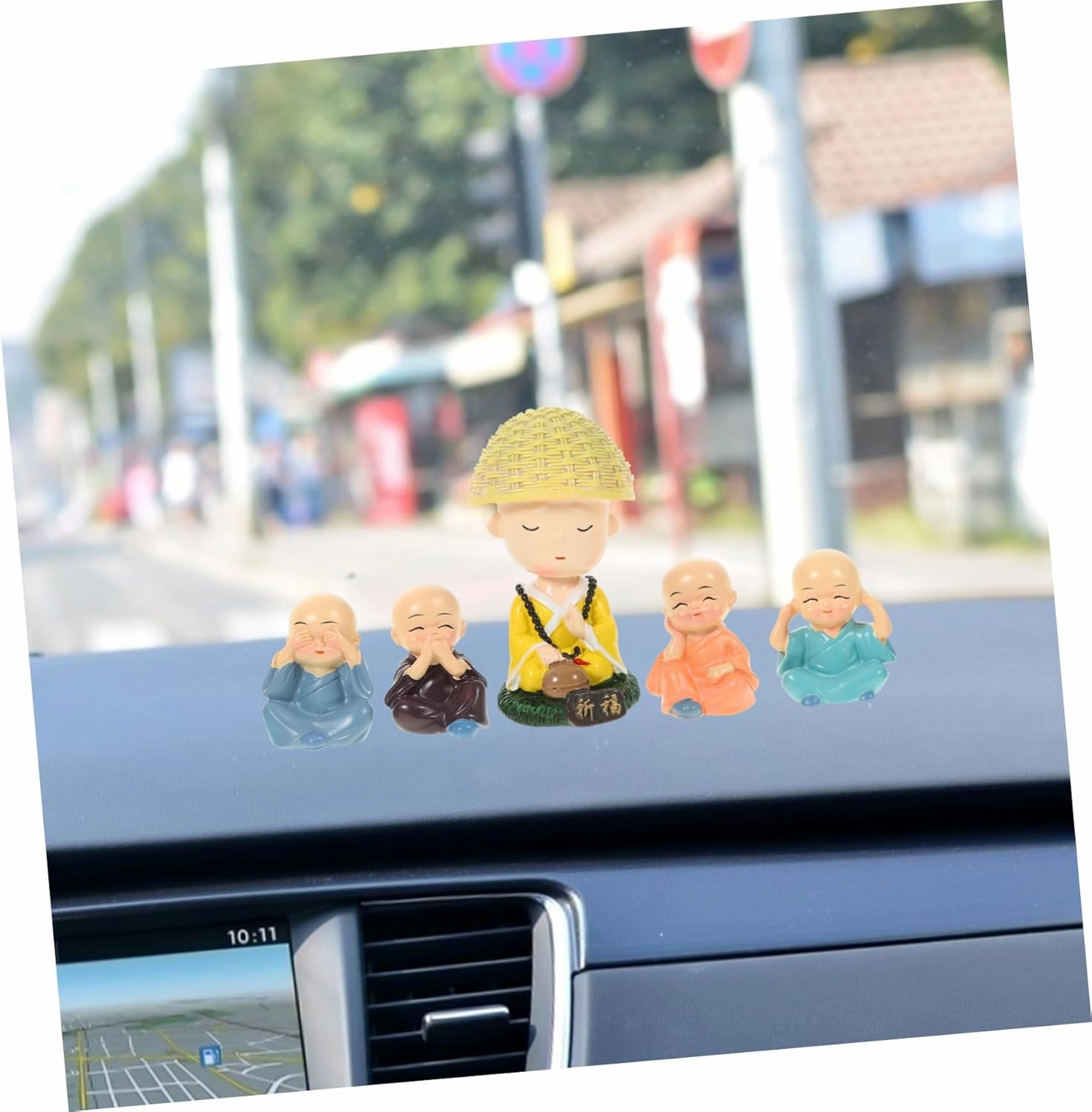 Cute Monk Car Ornament Figurine Resin Statue for Dashboard Decorations Home Office Decor