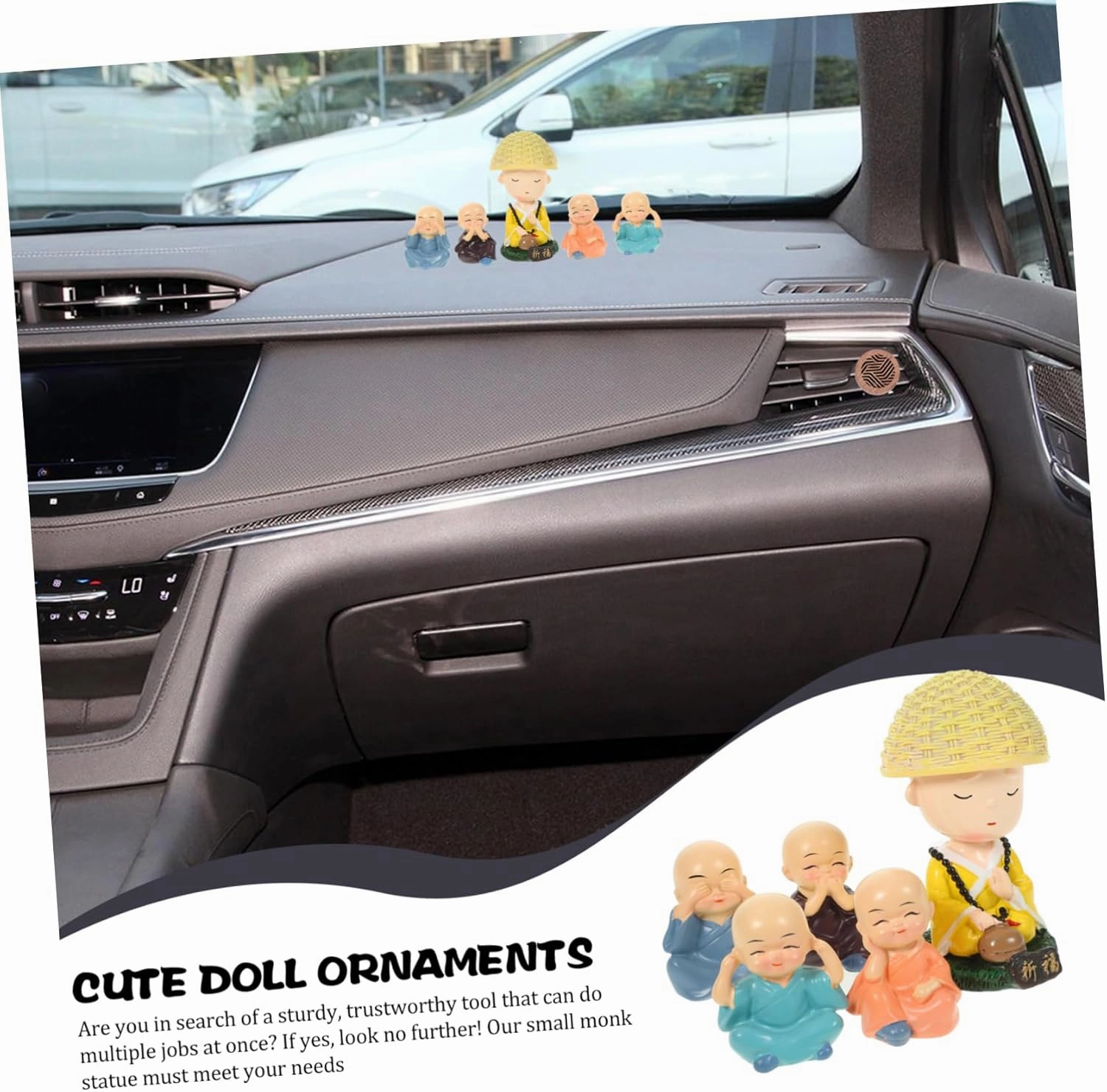 Cute Monk Car Ornament Figurine Resin Statue for Dashboard Decorations Home Office Decor