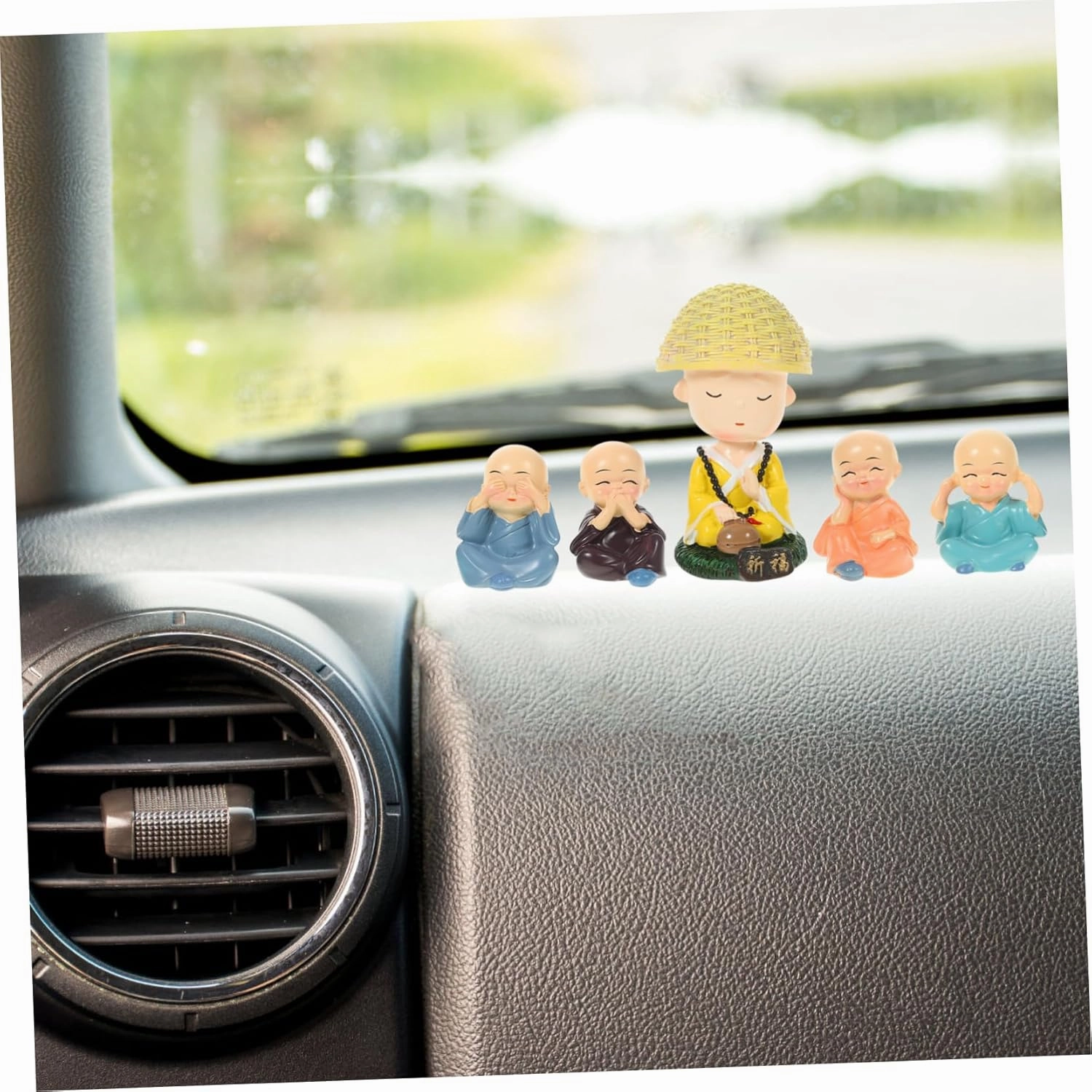 Cute Monk Car Ornament Figurine Resin Statue for Dashboard Decorations Home Office Decor