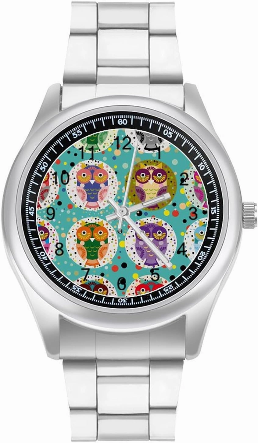 Cute Owls Casual Wrist Watches for Men Classic Business Dress Watch Big Face for Work Gym, style