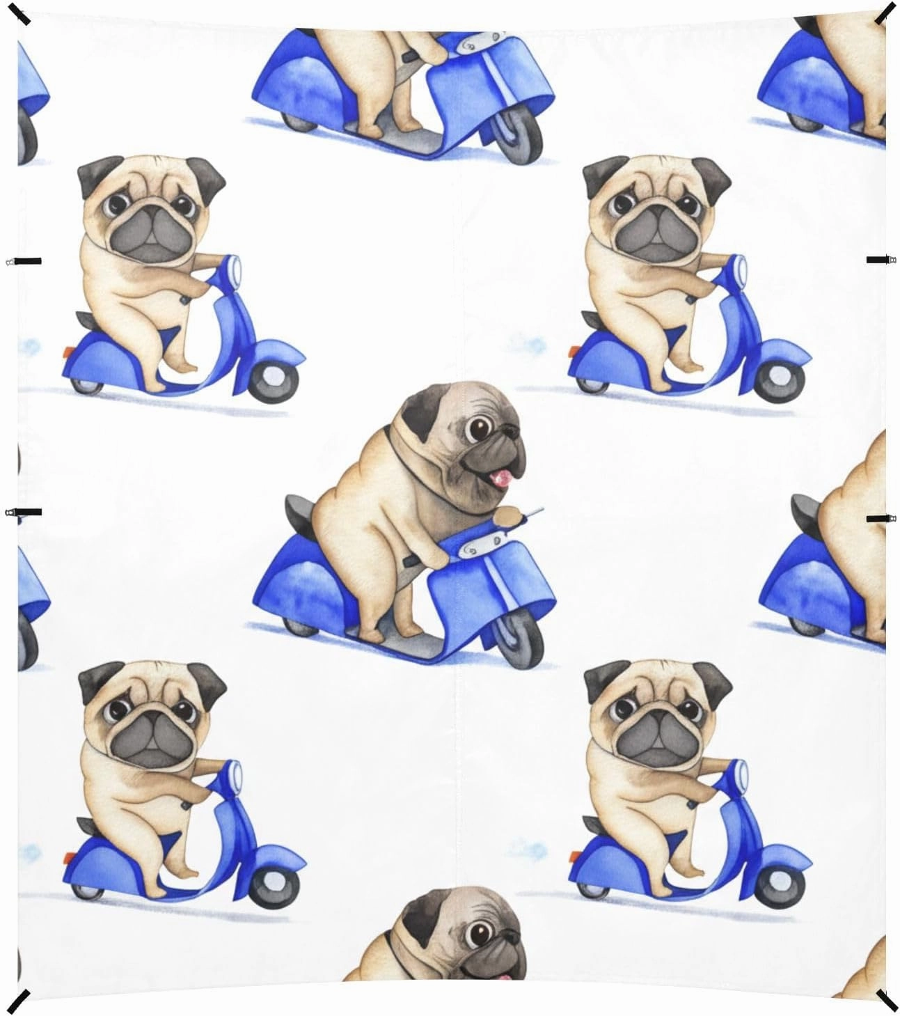 Cute Pug Riding Scooter White Tent Beach Canopy Outdoor Sun Shade Patio Large Portable Camping Shelter 9.2 × 10.5 FT Shelters with Sand Anchor Poles