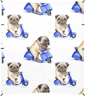 Cute Pug Riding Scooter White Tent Beach Canopy Outdoor Sun Shade Patio Large Portable Camping Shelter 9.2 × 10.5 FT Shelters with Sand Anchor Poles