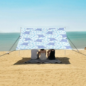 Cute Sea Stingray Bubbles Beach Canopy Tent Anti-UV & Wind Resistant, Camping Sun Shelter Easy Setup Portable,Outdoor Shade Tents with Sandbags,Sand Shovels,Ground Pegs & Stability Poles