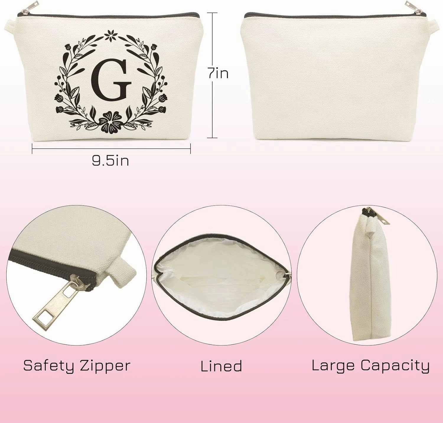 Cute Small Makeup Bag Personalized, Silicone Beaded Wristlet Bracelet Keychain with Initial, Flower Canvas Makeup Pouch Cosmetic Bag, Gift for Women, Teacher, Bridesmaids (Letter G)