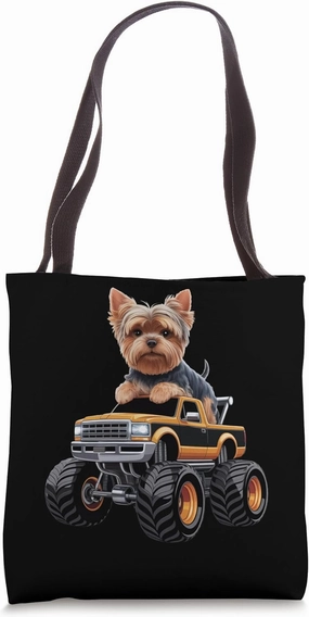 Cute Yorkshire Terrier on Monster Truck Tote Bag