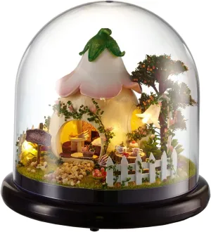 CUTEROOM DIY Miniature Dollhouse Kit Handmade Doll Houses Kit Plastic Dust Cover Snow House Kit LED Light & Music Box (B015)