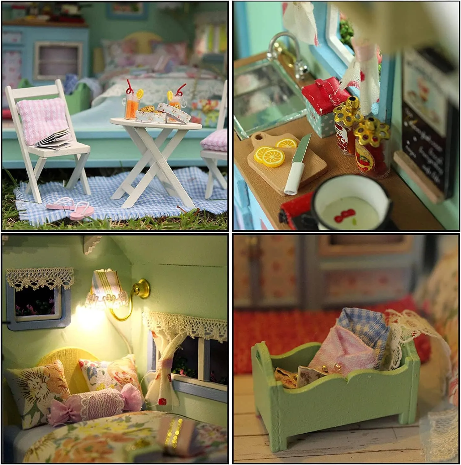 CUTEROOM DIY Miniature Wooden Caravan Dollhouse Kit with Furniture - Creative Mini Doll House Craft for Adults, Teens for Women & Girls