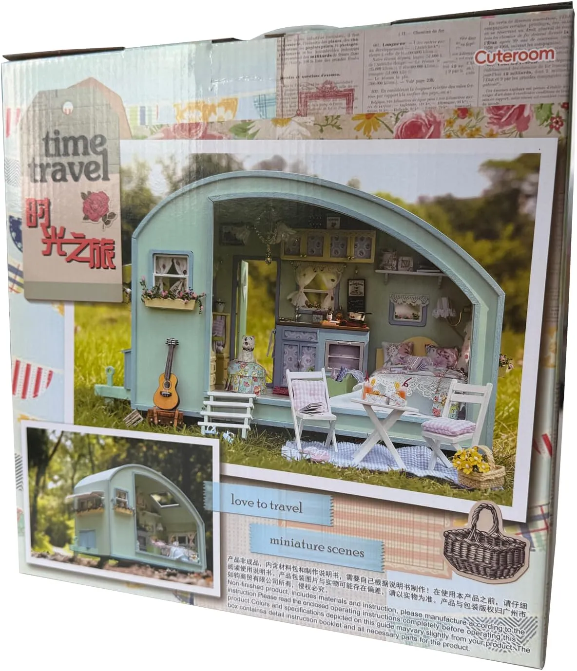 CUTEROOM DIY Miniature Wooden Caravan Dollhouse Kit with Furniture - Creative Mini Doll House Craft for Adults, Teens for Women & Girls