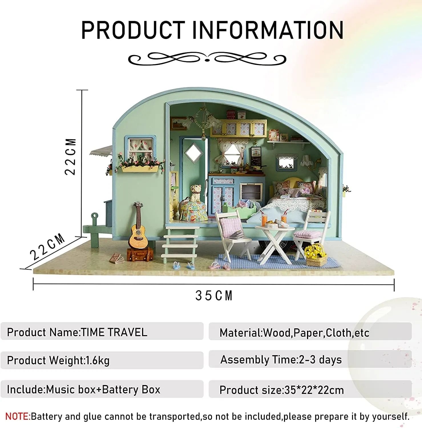 CUTEROOM DIY Miniature Wooden Caravan Dollhouse Kit with Furniture - Creative Mini Doll House Craft for Adults, Teens for Women & Girls