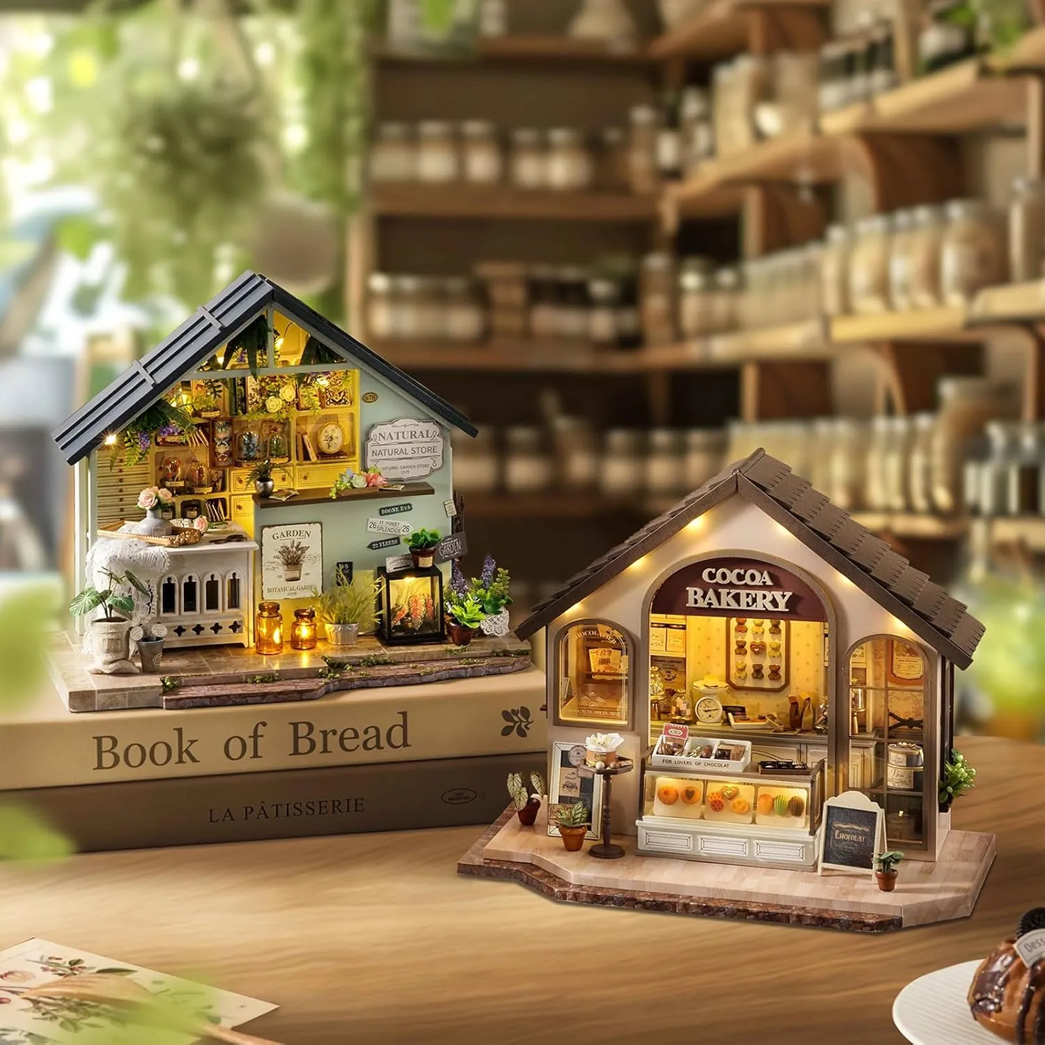 CUTEROOM Miniature House Kits for Adults, Mini Dollhouse Wooden Furniture Kit, DIY Craft Kits Creative Room Tiny House for Decoration- Leisurely Bakery
