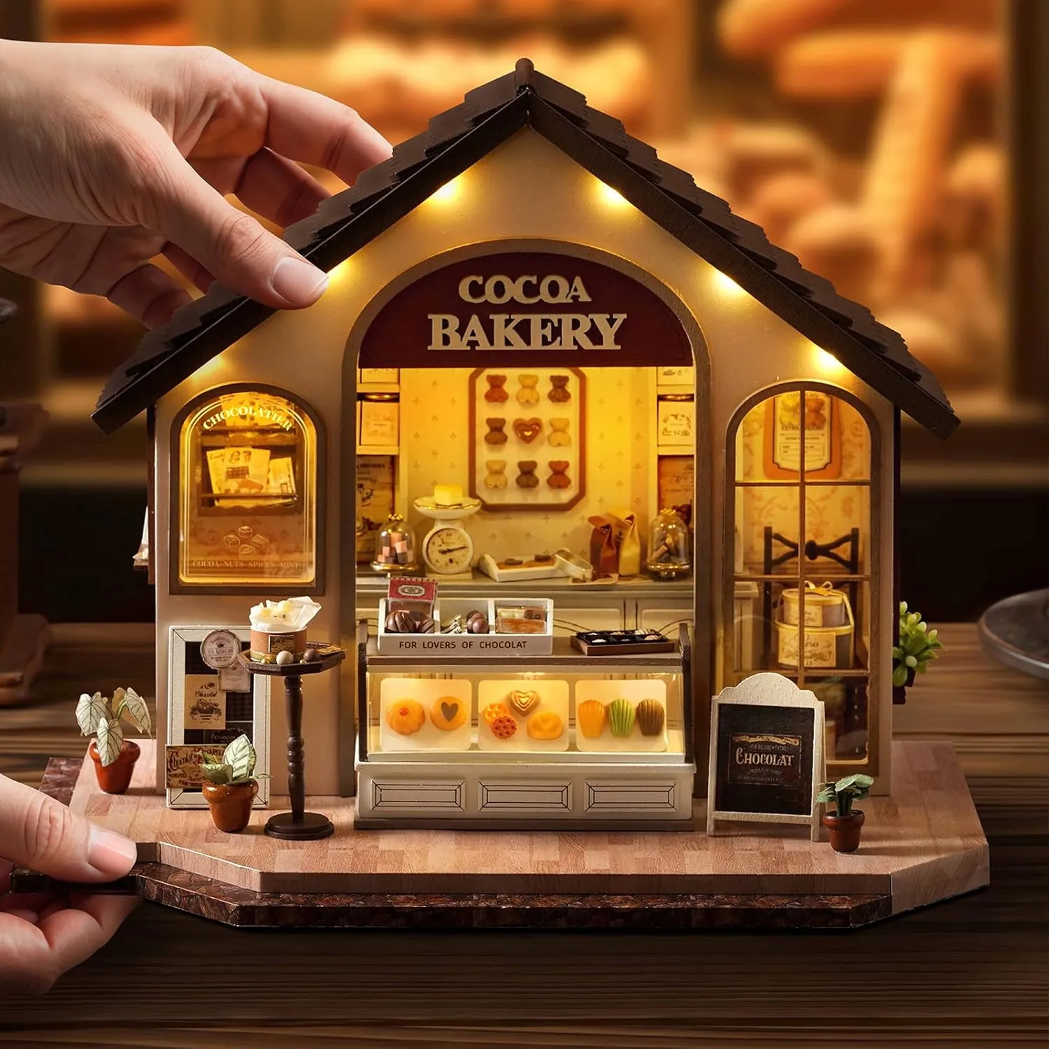 CUTEROOM Miniature House Kits for Adults, Mini Dollhouse Wooden Furniture Kit, DIY Craft Kits Creative Room Tiny House for Decoration- Leisurely Bakery