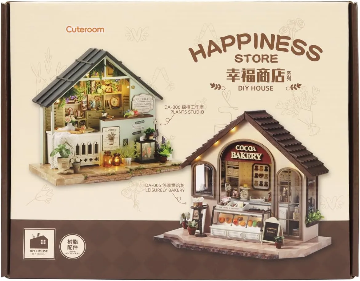 CUTEROOM Miniature House Kits for Adults, Mini Dollhouse Wooden Furniture Kit, DIY Craft Kits Creative Room Tiny House for Decoration- Leisurely Bakery