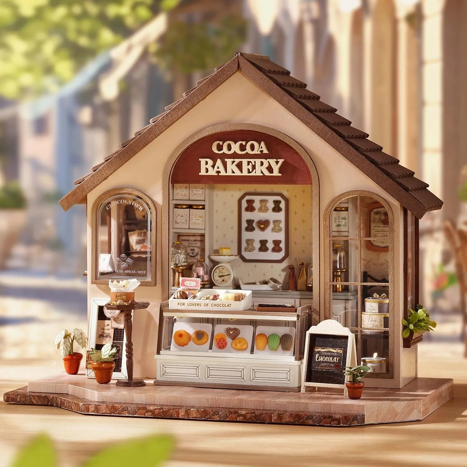 CUTEROOM Miniature House Kits for Adults, Mini Dollhouse Wooden Furniture Kit, DIY Craft Kits Creative Room Tiny House for Decoration- Leisurely Bakery