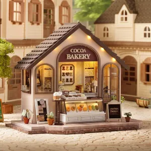 CUTEROOM Miniature House Kits for Adults, Mini Dollhouse Wooden Furniture Kit, DIY Craft Kits Creative Room Tiny House for Decoration- Leisurely Bakery