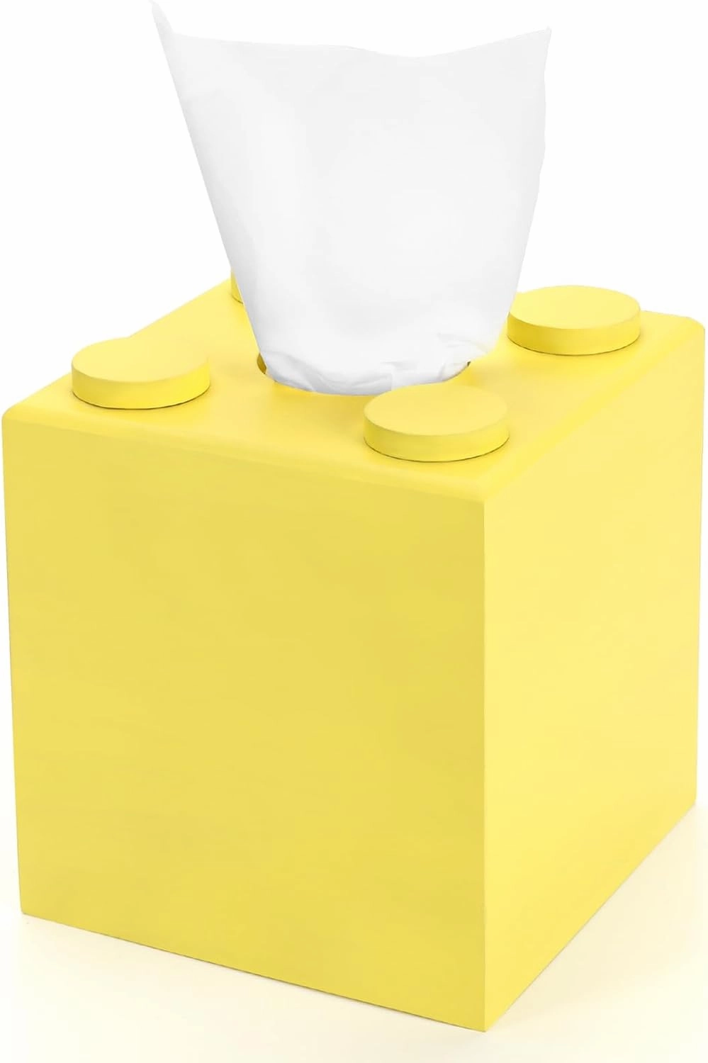 CypherX Wood Tissue Box Cover, Tissue Box Cover Square, Building Blocks Tissue Box Holder with Slide-Out Bottom, Cute Home Decor for Bathroom Living Room Office Kitchen (Yellow, Small)