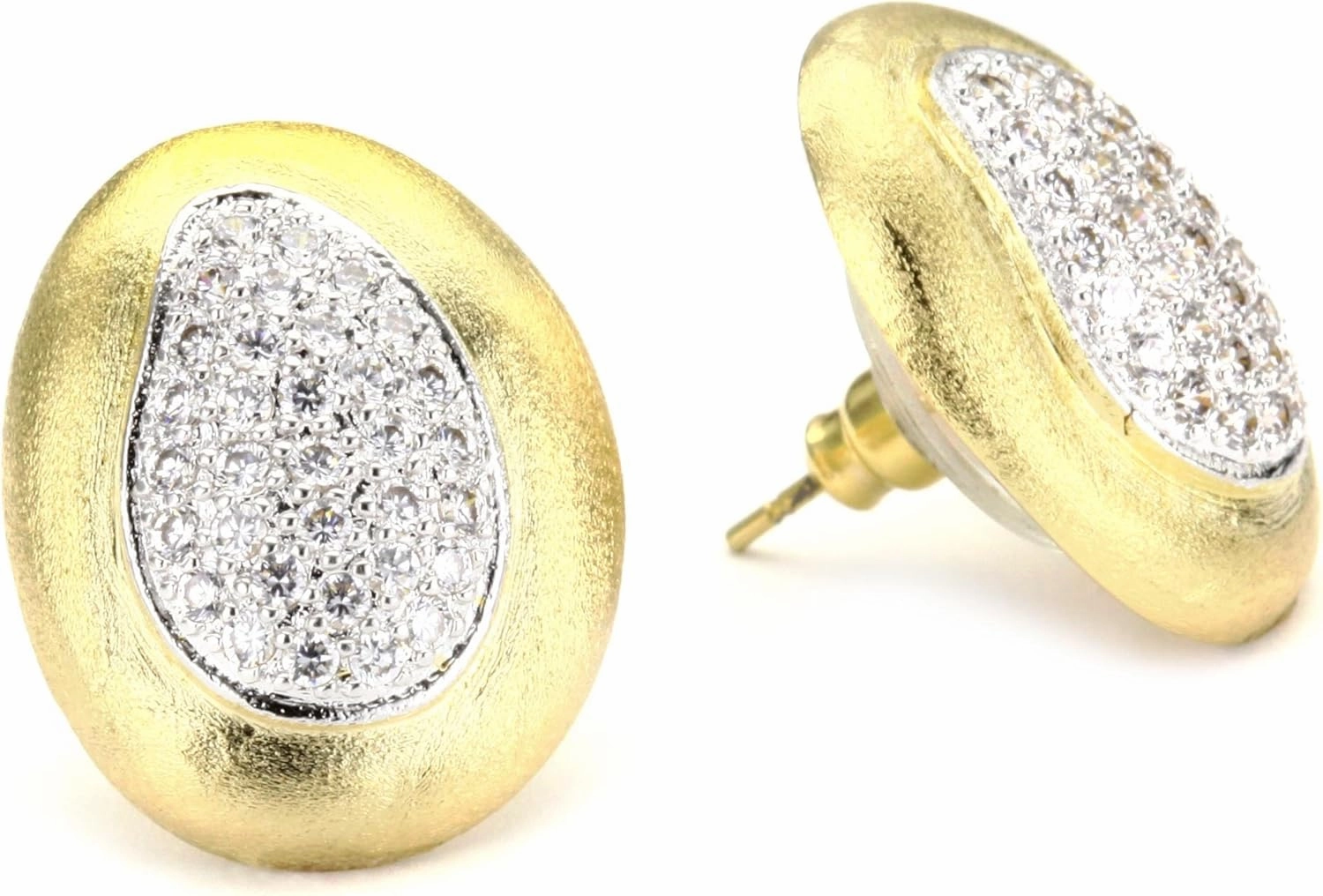 CZ by Kenneth Jay Lane "Classic Cubic Zirconia" Rhodium-Plated Two-Tone Button Post Earrings