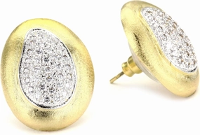 CZ by Kenneth Jay Lane "Classic Cubic Zirconia" Rhodium-Plated Two-Tone Button Post Earrings