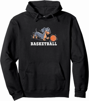 Dachshund Playing A Basketball Shoot Court Player Pullover Hoodie