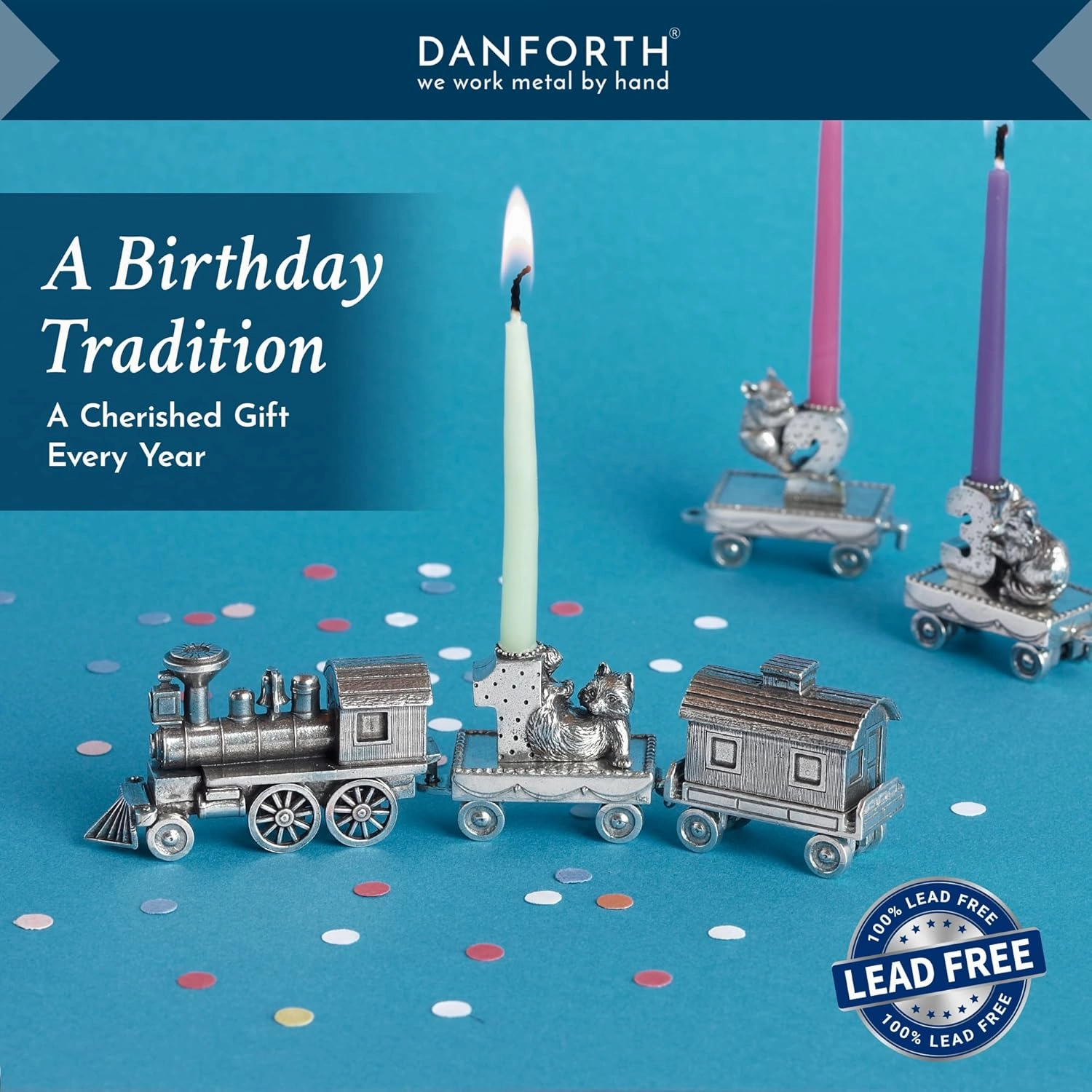 DANFORTH – Birthday Train (0- Puppy) – Candleholder - Hand-cast Pewter Birthday Party Decorations - Made in USA